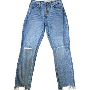 ABERCROMBIE & FITCH Button Fly Distressed Crop Step Fray Jean Size 25/0